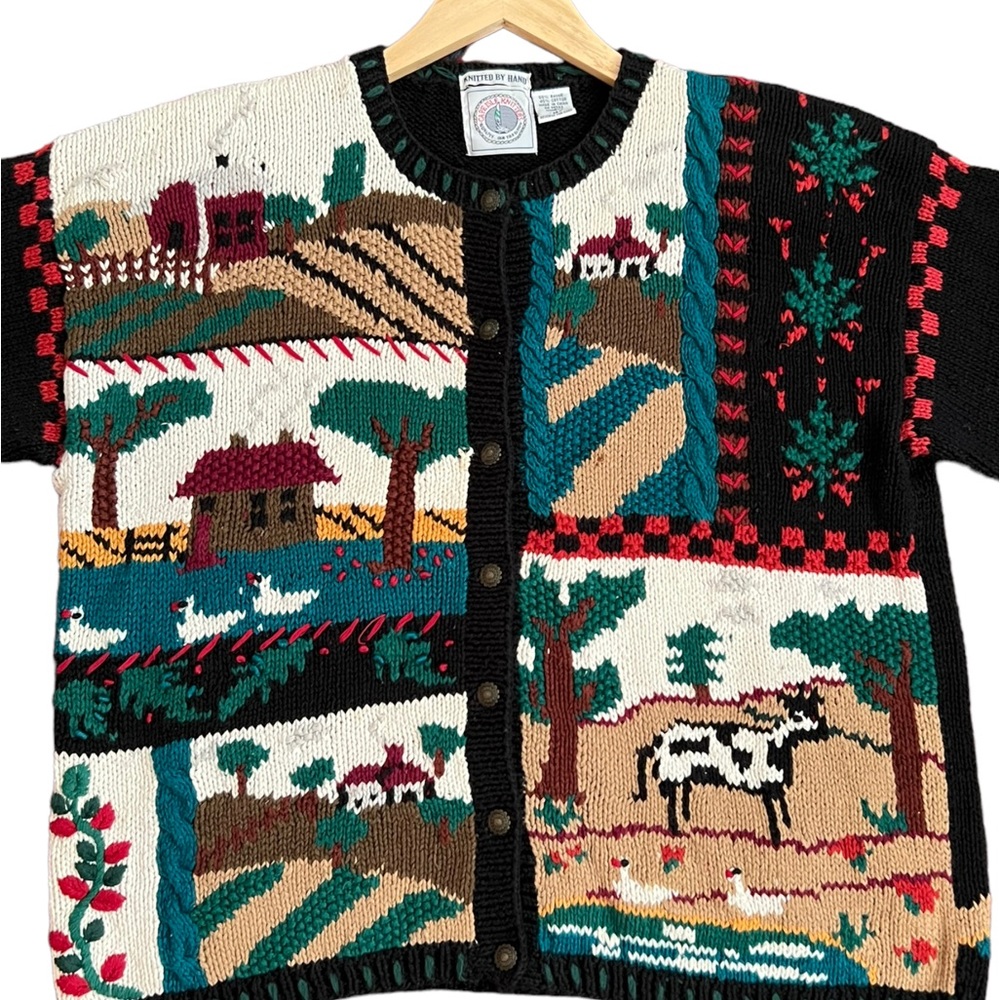 Vintage Cape Isle Knitters Farm Scene Sweater Size Medium - Picture 2 of 8